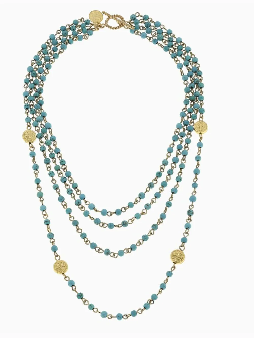 Vibrant! Susan Shaw Multi-Layered Turquoise & Gold Necklace